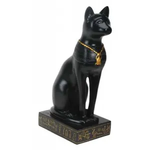 Bastet Black Cat with Scarab Necklace Statue
