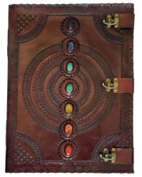 7 Chakra Stones Large Leather Blank Journal - 18 Inches