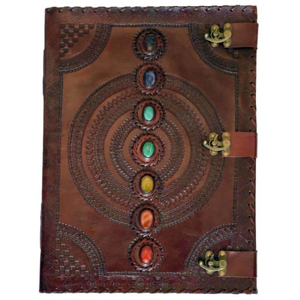 7 Chakra Stones Large Leather Blank Journal - 18 Inches