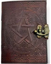 Pentacle Brown Leather Book of Shadows 7 Inch Journal with Latch