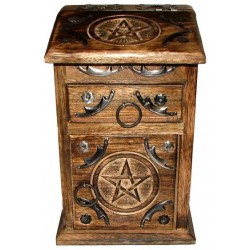 Pentacle Carved Wooden Herb Chest