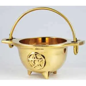 Brass 3 Inch Pentacle Cauldron with Handle