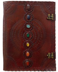 7 Chakra Stones Leather Blank Journal - 13 Inches