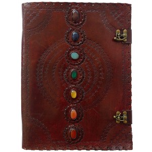 7 Chakra Stones Leather Blank Journal - 13 Inches