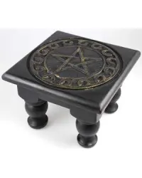 Pentacle Carved Wood Altar Table