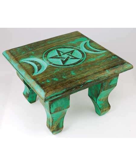 Triple Moon Antiqued Wood Altar Table