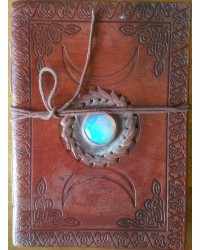 Triple Moon Gemstone Leather 7 Inch Journal