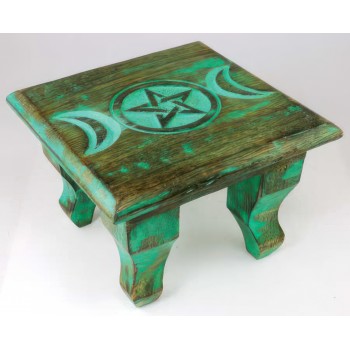 Triple Moon Antiqued Wood Altar Table